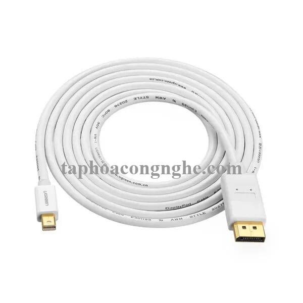 Ugreen 10423 3M Màu Trắng Cáp chuyển đổi Mini DP sang DisplayPort hỗ trợ phân giải 4K x 2K MD105 30010423